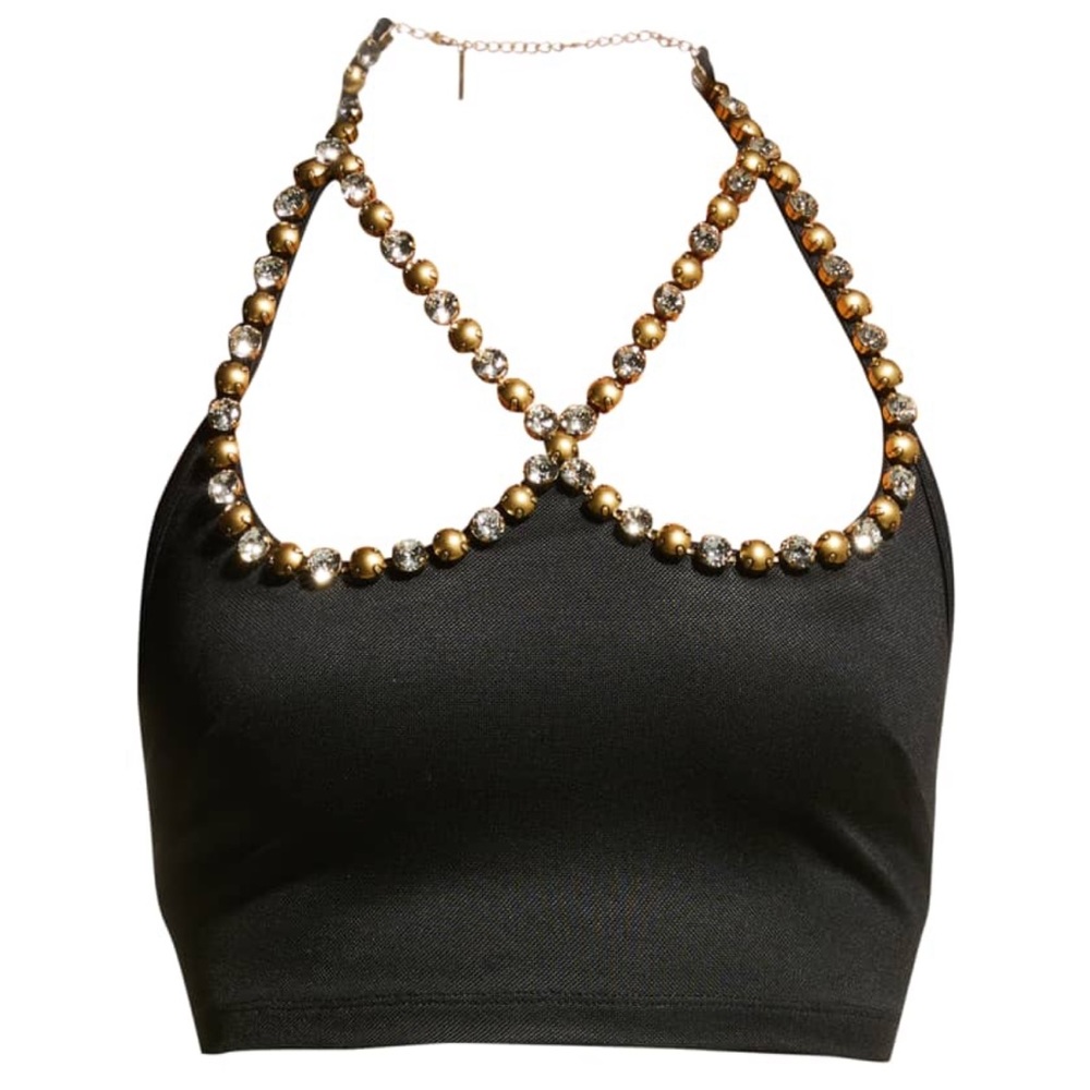 Area Crystal Heart-shaped Halter Crop Top